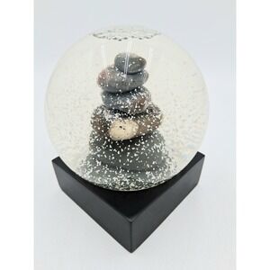 Classic 4" Cairn Stacked Rocks Snow Globe - Black Resin Base Home Sculpture